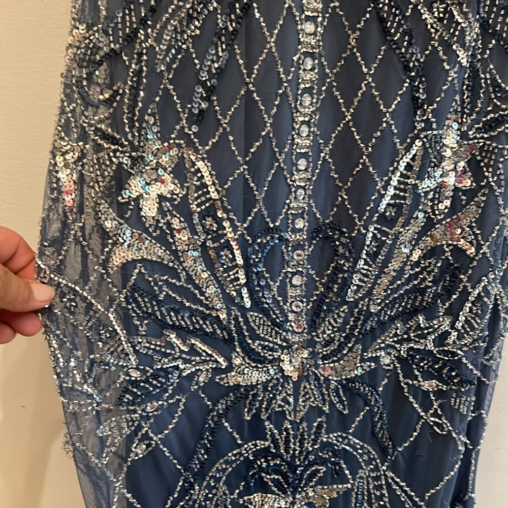 Brand new Aidan Mattox Womens Blue Beaded Off-The-Shoulder Evening Dress Gown - Picture 7 of 8